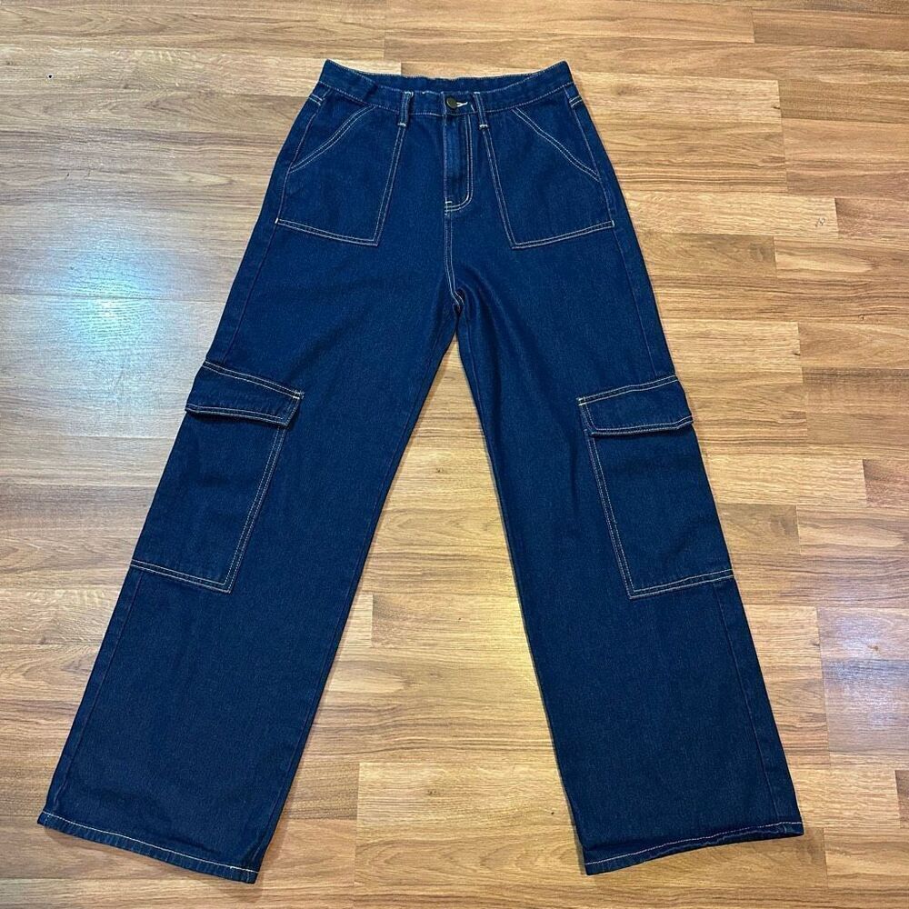Cider High Rise Wide Leg Denim Jeans Pants Dark Blue | Women Size Medium